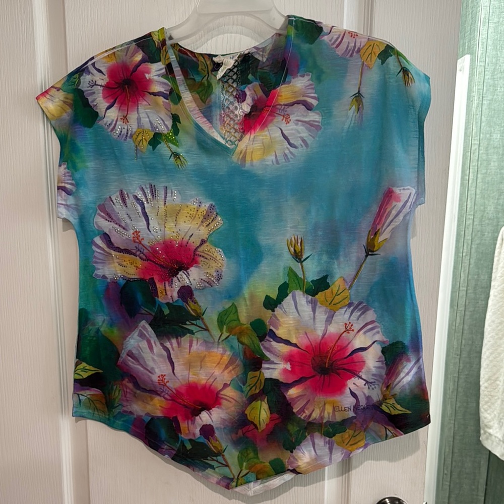 Petite Large Floral Print Women's Top - Multicolor